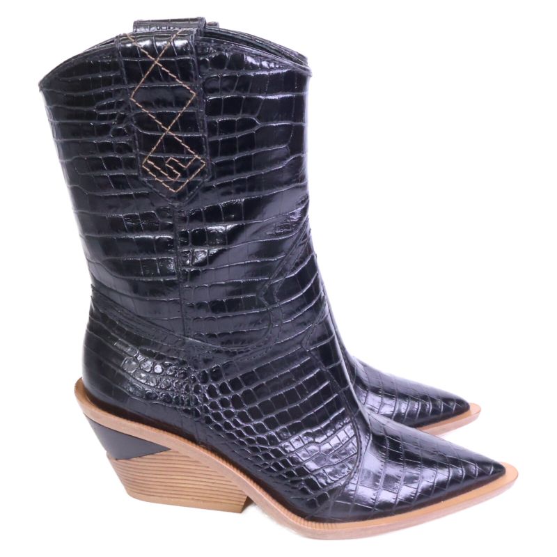 Fendi Similar Croco Shape Push Cut Walk Western Boots 36