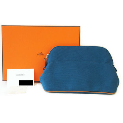 Hermes Bolide Pouch Blue Series Orange Bag Pouch Silver Hardware