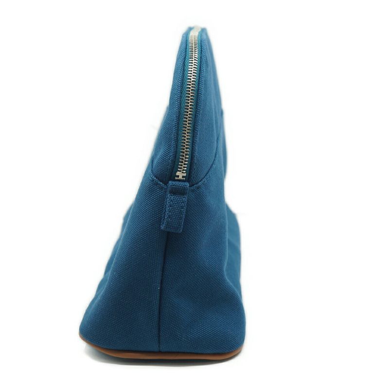 Hermes Bolide Pouch Blue Series Orange Bag Pouch Silver Hardware