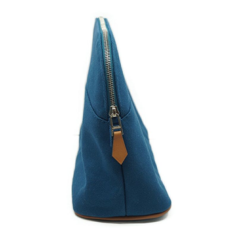 Hermes Bolide Pouch Blue Series Orange Bag Pouch Silver Hardware