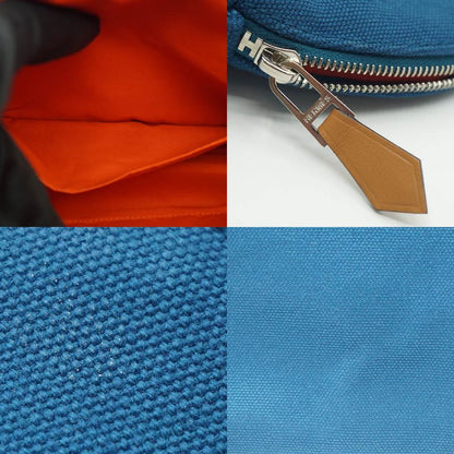 Hermes Bolide Pouch Blue Series Orange Bag Pouch Silver Hardware