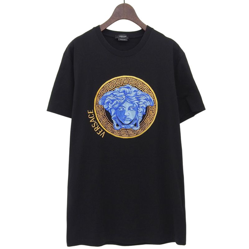 Versace Medusa Embroidery T-shirt Cotton Tops Men's Black S A88653 A228806 S