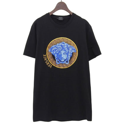 Versace Medusa Embroidery T-shirt Cotton Tops Men's Black S A88653 A228806 S
