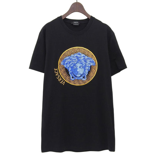 Versace Medusa Embroidery T-shirt Cotton Tops Men's Black S A88653 A228806 S