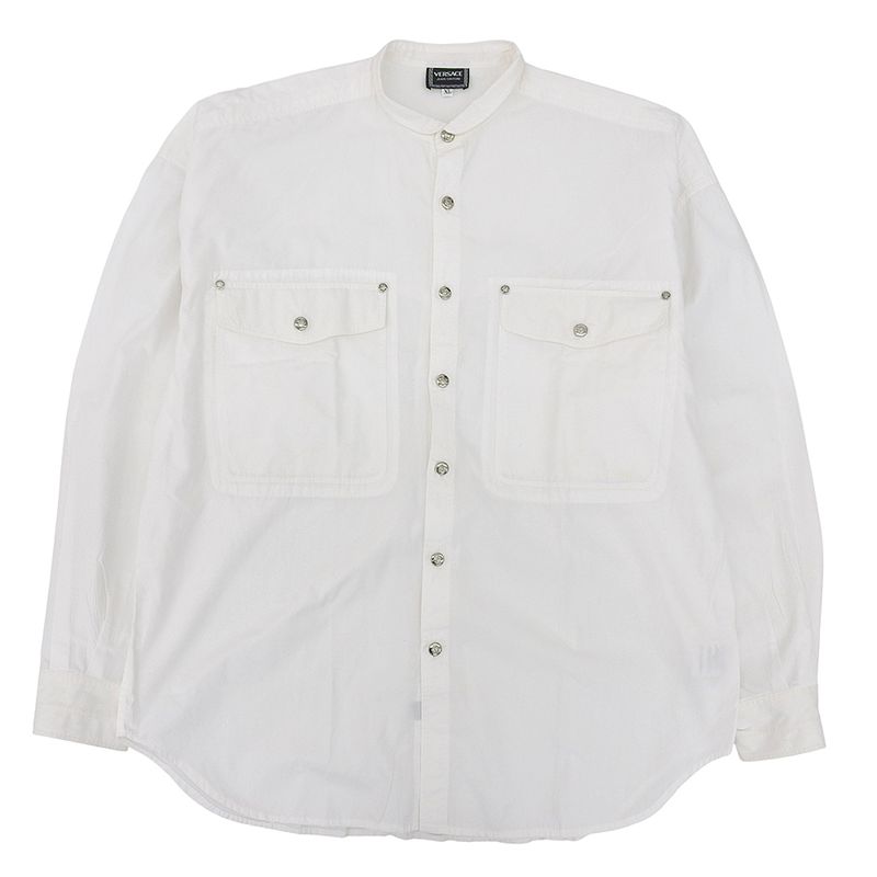 Versace Jeans Versace Jeans 100 Cotton Silver Medusa Button Band Collar L S