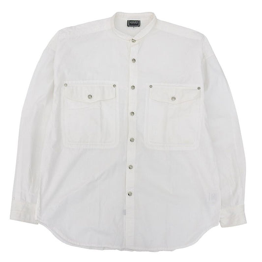 Versace Jeans Versace Jeans 100 Cotton Silver Medusa Button Band Collar L S