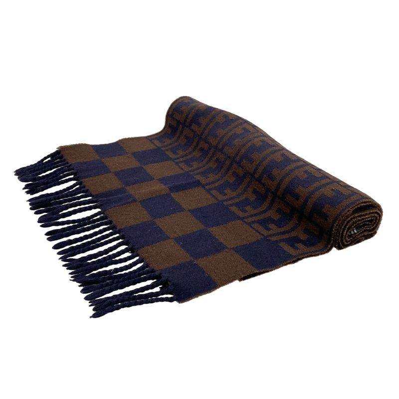 Fendi Muffler - Dark Brown X Dark Navy Zucca Pattern Pecan Wool
