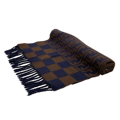 Fendi Muffler - Dark Brown X Dark Navy Zucca Pattern Pecan Wool