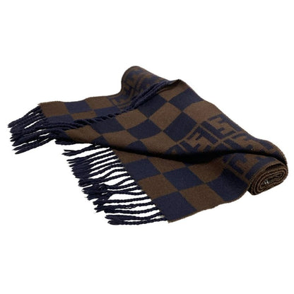 Fendi Muffler - Dark Brown X Dark Navy Zucca Pattern Pecan Wool