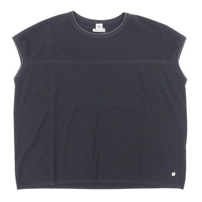 Hermes Wool Stitch French Sleeve Knit Tops Women's Navy 36