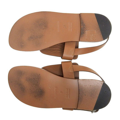 Hermes Gallery H Motif Leather Thong Sandals Women's Brown 37
