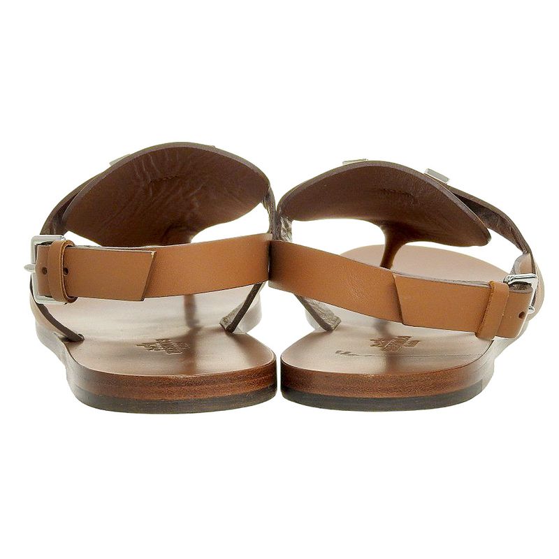 Hermes Gallery H Motif Leather Thong Sandals Women's Brown 37