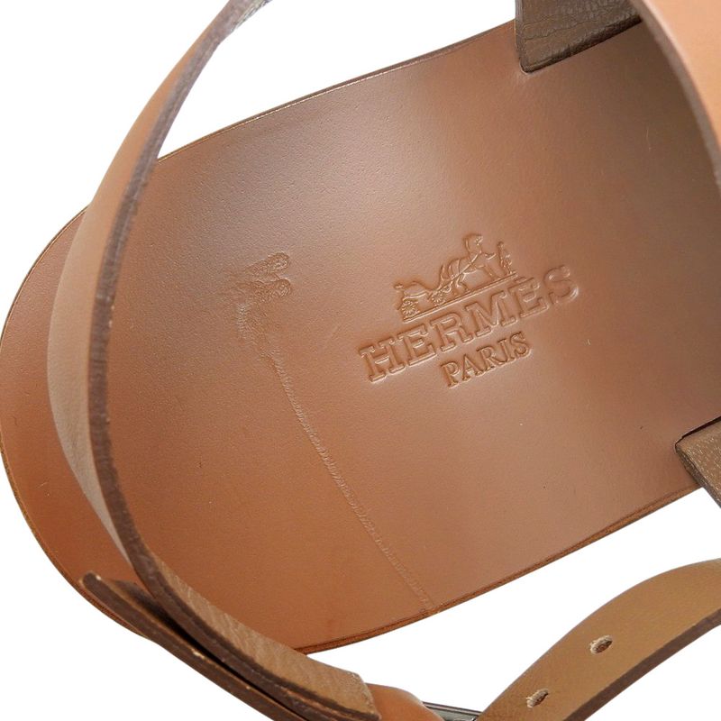 Hermes Gallery H Motif Leather Thong Sandals Women's Brown 37