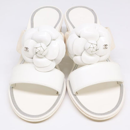 Chanel []ig32781 Camellia Motif Quilted Leather Chunky Heel Sandals 35C