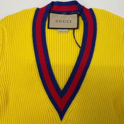 Gucci 756271 Yellow Stretch Viscose Top Cropped V Neck Knit Tops M
