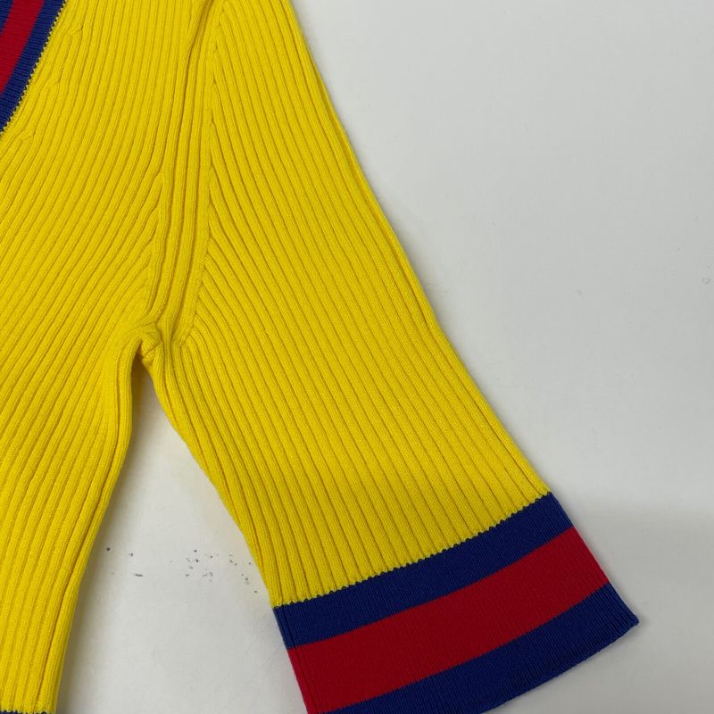 Gucci 756271 Yellow Stretch Viscose Top Cropped V Neck Knit Tops M