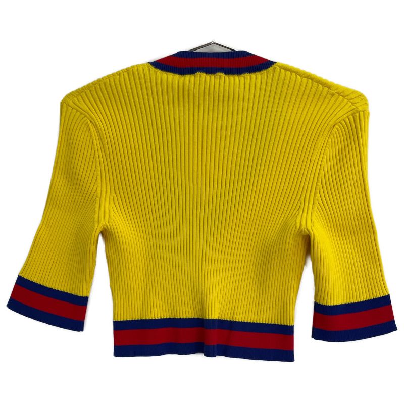 Gucci 756271 Yellow Stretch Viscose Top Cropped V Neck Knit Tops M