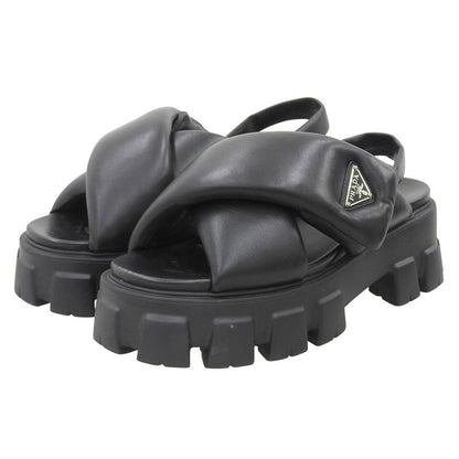 Prada 1x123n Monolith Patted Nappa Leather Sandals Women's Black 39 1 2 39 1 2