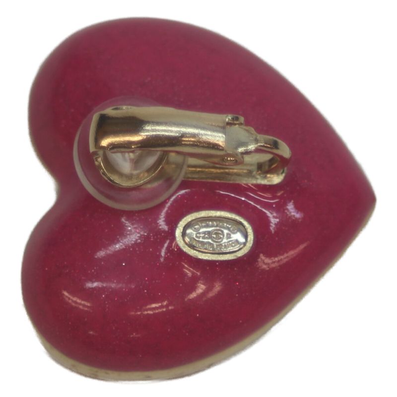 Chanel C23P GP Pink Rhinestone Heart Coco Mark Earring Gold