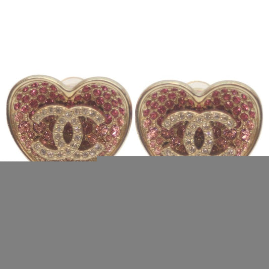 Chanel C23P GP Pink Rhinestone Heart Coco Mark Earring Gold