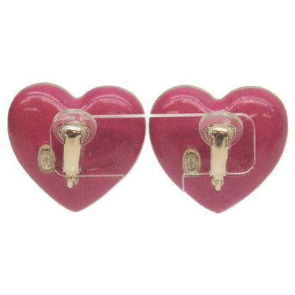 Chanel C23P GP Pink Rhinestone Heart Coco Mark Earring Gold