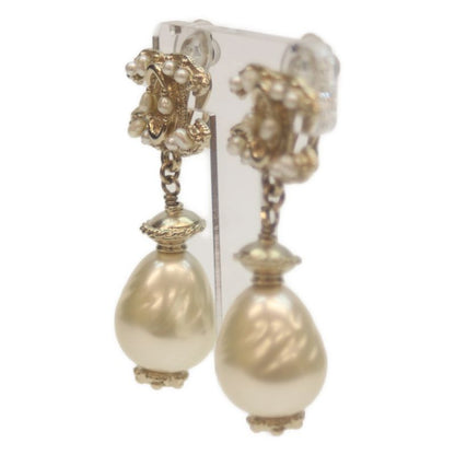 Chanel A11C GP Swing Pearl Coco Mark Earring 90 Gold Fake Pearl Baroque Pearl