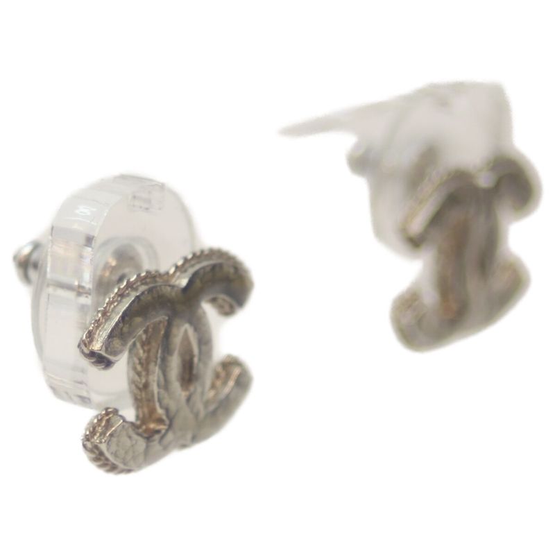 Chanel 12A Silver Coco Mark Earrings Silver Accessories Ladies