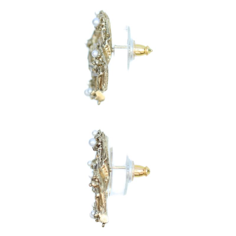 Chanel 14P GP Pearl Coco Mark Earrings Accessories Gold Ladies