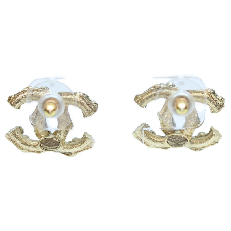Chanel 14P GP Pearl Coco Mark Earrings Accessories Gold Ladies