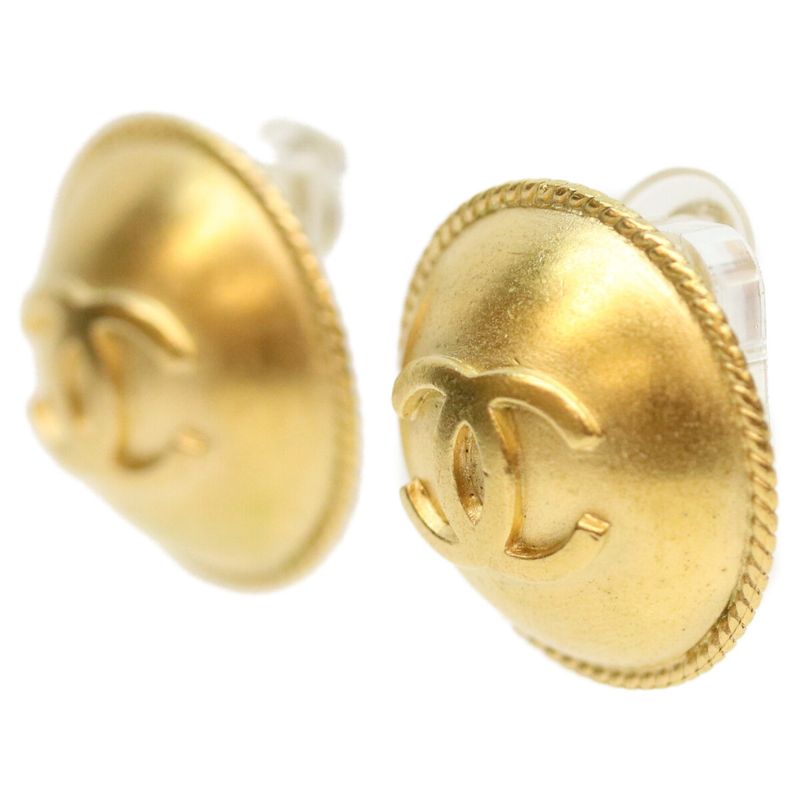 Chanel 95P GP Round Coco Mark Earring Matte Gold Accessory Ladies
