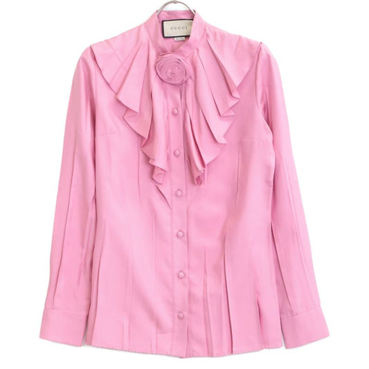 Gucci 519340 17 Years Pink Silk 100 Flirt Pleat Burst Color Shirt Blouse 38