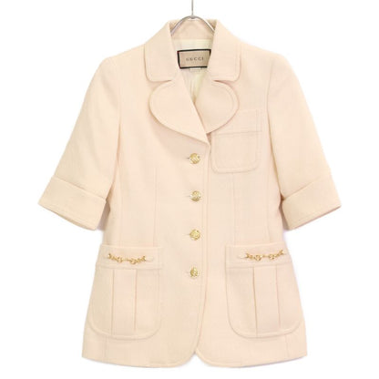 Gucci 643288 21AW Ivory Wool 100 Horsepit Gold Button Short Sleeve Jacket 36