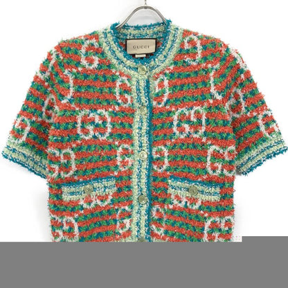Gucci 691588 Multicolor Cotton Maxi GG Short Sleeve Knit Cardigan XS