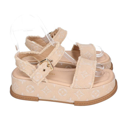 Louis Vuitton [made In 24 Years] Maya Line Monogram Denim Strap Platform 36 1 2