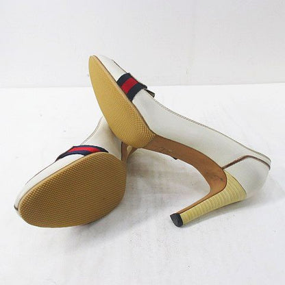 Gucci Heel Loafers Sherry Line 37.5 White Leather Made In Italy