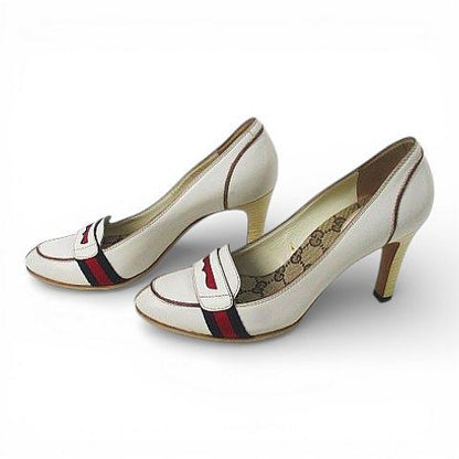 Gucci Heel Loafers Sherry Line 37.5 White Leather Made In Italy
