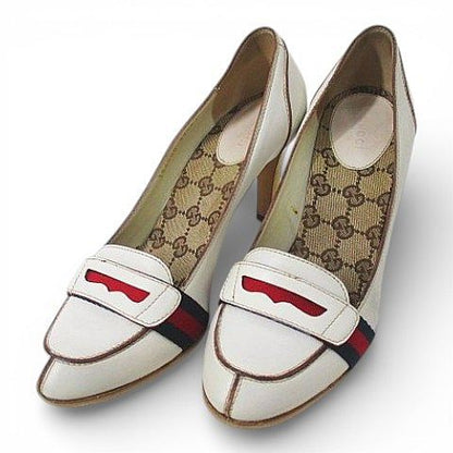 Gucci Heel Loafers Sherry Line 37.5 White Leather Made In Italy