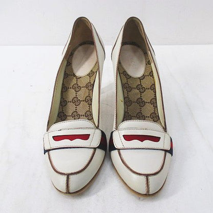 Gucci Heel Loafers Sherry Line 37.5 White Leather Made In Italy