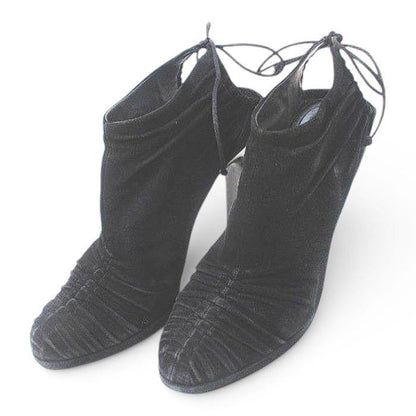 Gucci Booties High Heels Gathered Ribbon 37.5 Black Suede Made In Italy