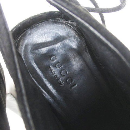 Gucci Booties High Heels Gathered Ribbon 37.5 Black Suede Made In Italy