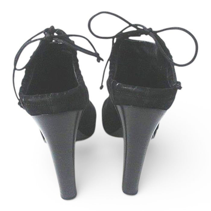 Gucci Booties High Heels Gathered Ribbon 37.5 Black Suede Made In Italy