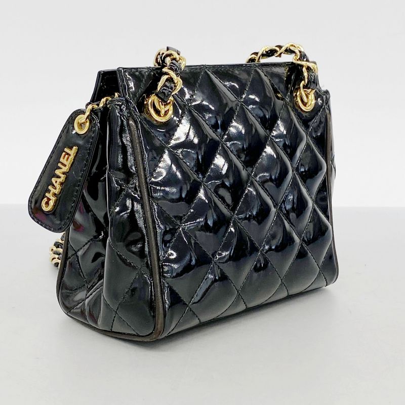 Chanel Shoulder Bag Matelasse Patent Leather Black Gold Hardware Women