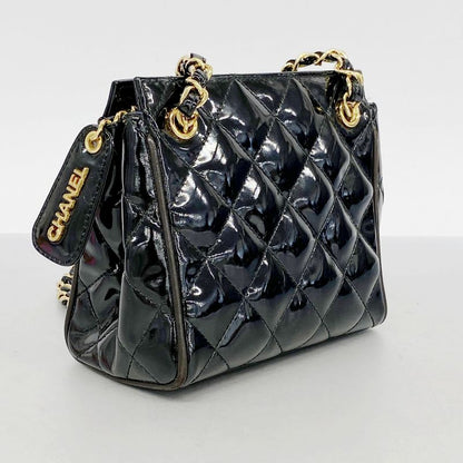 Chanel Shoulder Bag Matelasse Patent Leather Black Gold Hardware Women