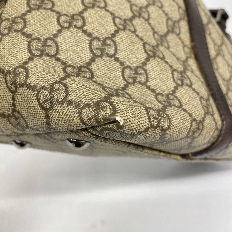 Gucci Tote Bag GG Supreme 114595 PVC Brown Silver Hardware Women's
