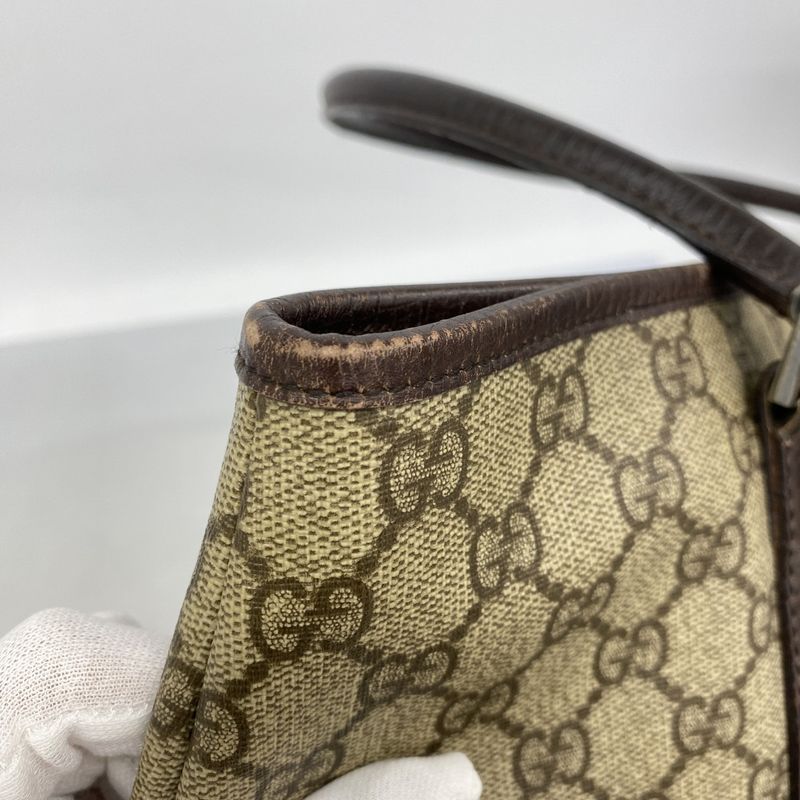 Gucci Tote Bag GG Supreme 114595 PVC Brown Silver Hardware Women's