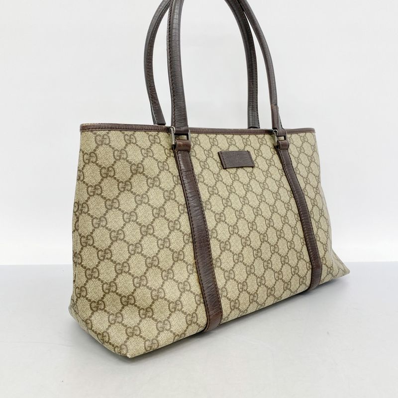Gucci Tote Bag GG Supreme 114595 PVC Brown Silver Hardware Women's