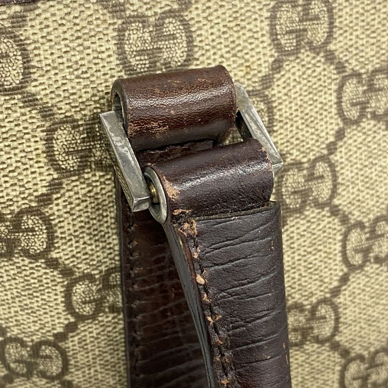 Gucci Tote Bag GG Supreme 114595 PVC Brown Silver Hardware Women's