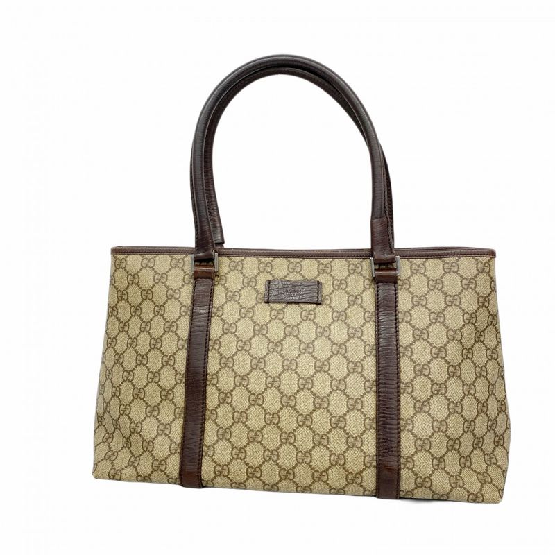 Gucci Tote Bag GG Supreme 114595 PVC Brown Silver Hardware Women's