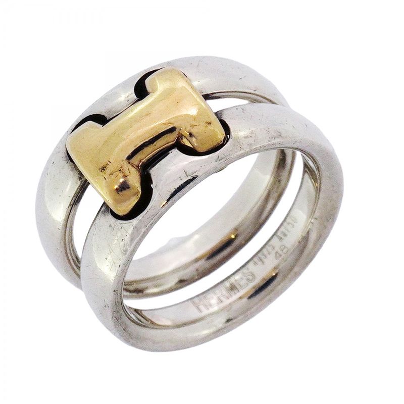 Hermes Ring Olympe 18K Yellow Gold Yellow Gold Silver 925 #48 Ladies