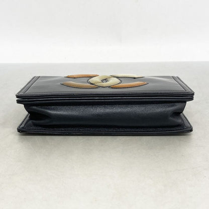 Chanel Shoulder Wallet Patent Leather Black Silver Hardware Women's